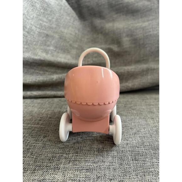 Vintage Little Tikes Dollhouse Pink & White Baby Buggy Carriage Stroller - Picture 2 of 6